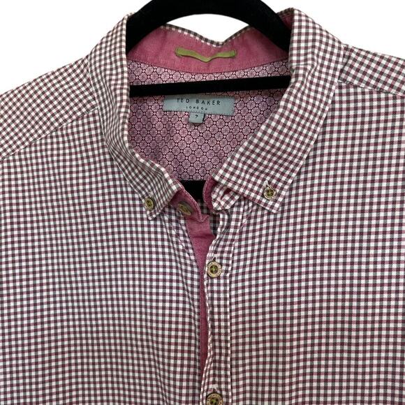 Ted Baker London Men's Button Down Shirt Size 3X XXXL Pink Black Checkered - Picture 3 of 6